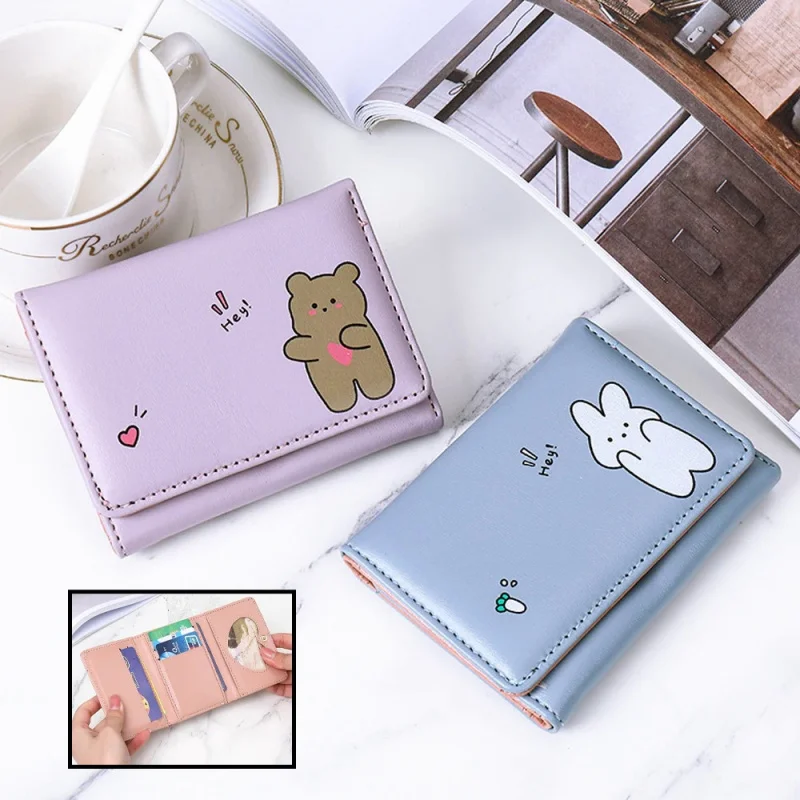 

Girl Id Bag Card Holder Coin Purse Women Short Cute Small Wallet Student Triple Fold Cards Organizer Ladies Wallets Cartoon Bags