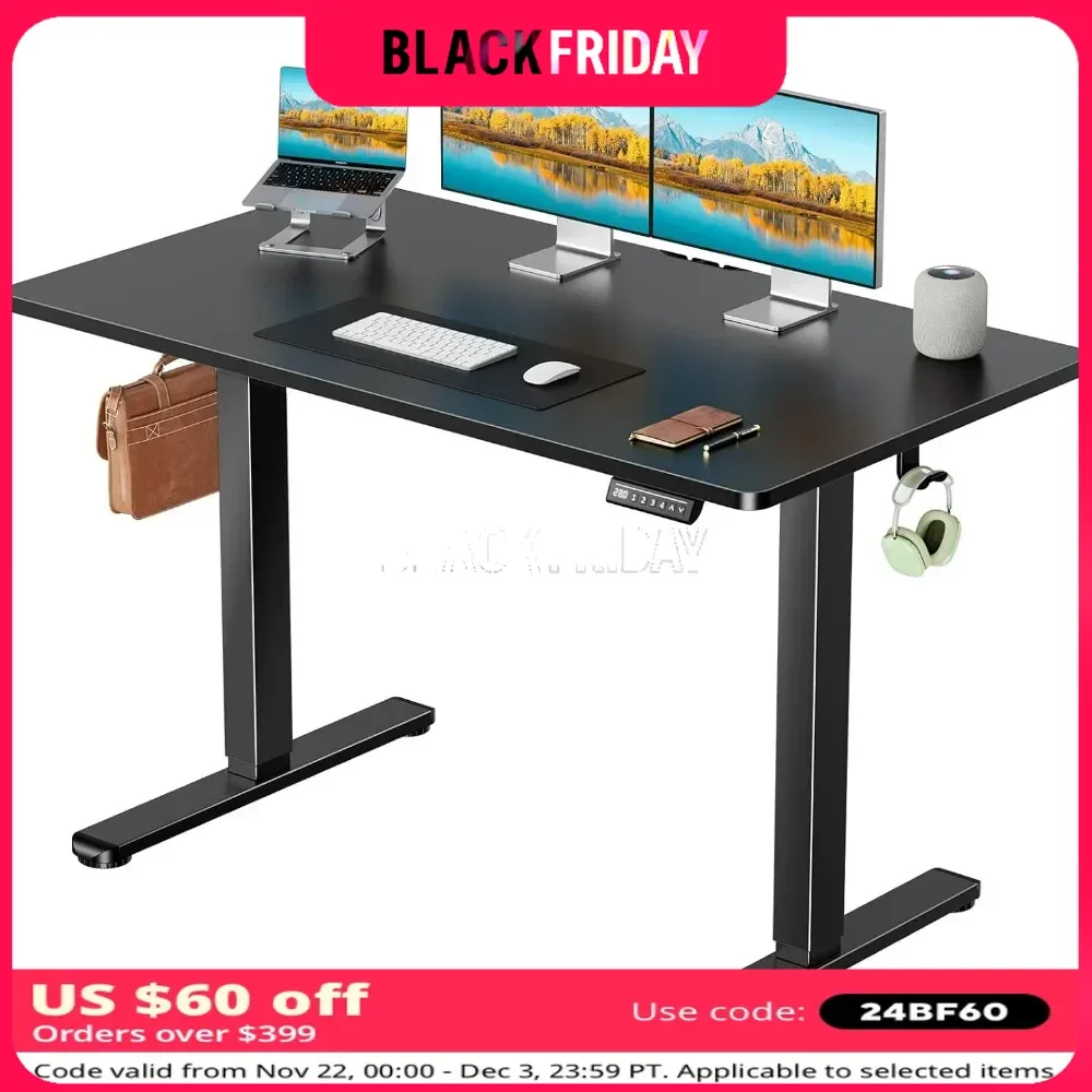 Standing Desk Adjustable Height, 48x24 Inch Electric Standing Desks with Storage Bag, Stand up, for Home Office Computer Desk