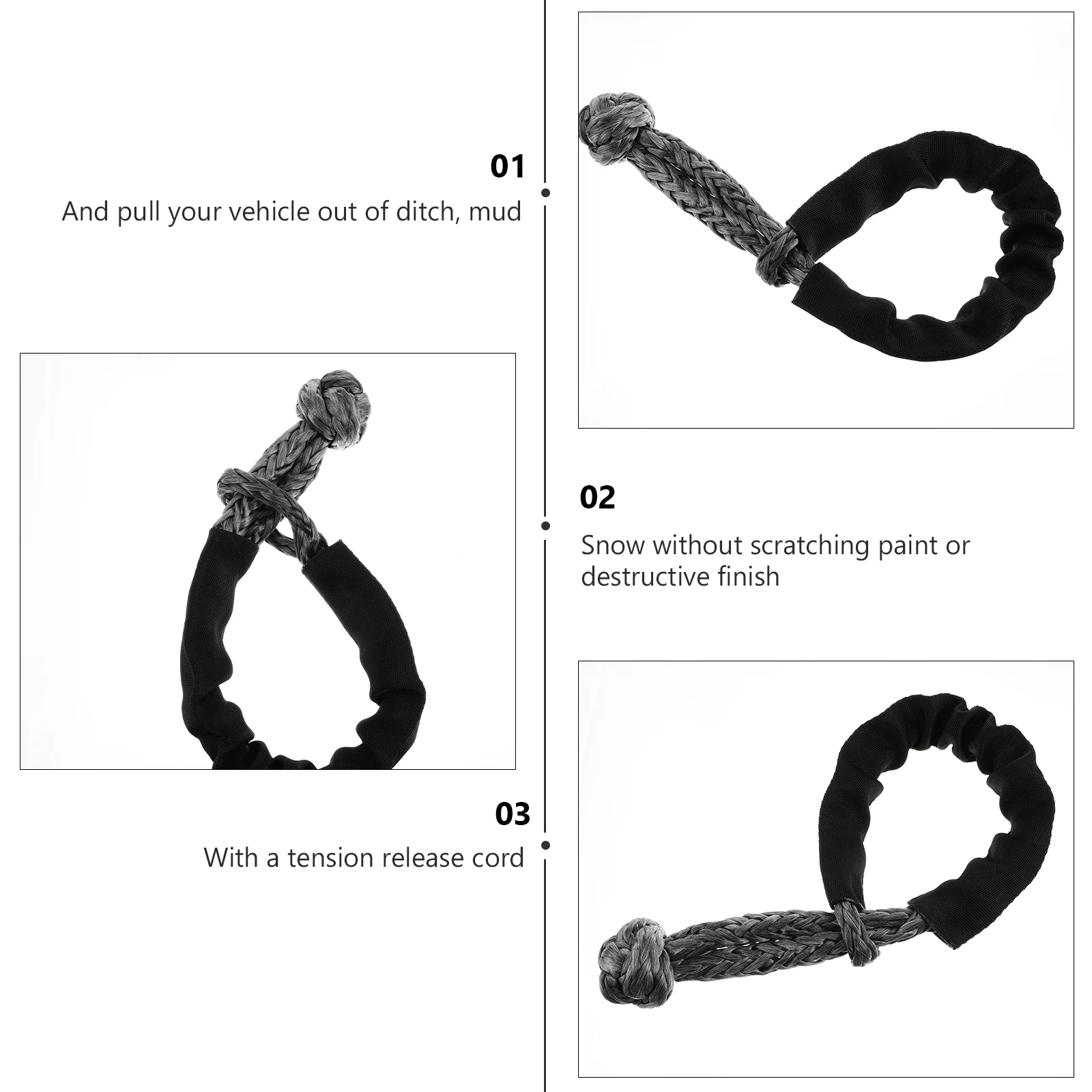 Heavy Duty Winch Strap Soft Shackle for Tow Rope Shackles Towing Recovery Straps