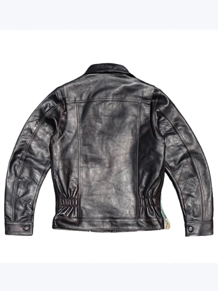 High Quality Mens Horsehide Jacket Windproof Zipper Retro Male Genuine Leather Coat Turndown Collar Jackets Streetwear Outerwear