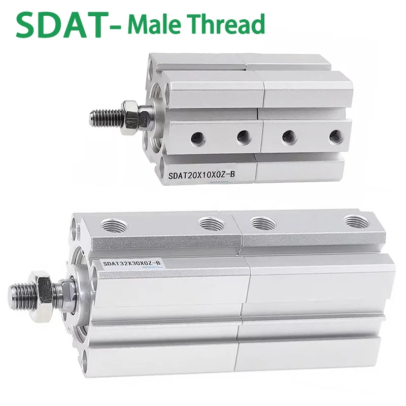 SDAT Small Male Threaded Double Stroke Pneumatic Cylinder SDAT Bore20 25 32 40 50 63 80mm Stroke 5 10 20 25 30 50 60 80 100mm-B
