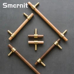 Wood Furniture Handles Zinc Alloy Kitchen Cabinet Door Drawer Knobs Pulls Wooden Handles for Furniture Hardware Walnut Beech