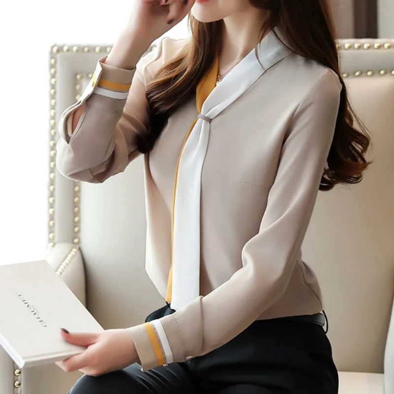 clothe OL office Women Tops and Blouse Vintage Long Sleeve Chiffon Tops Blusas Mujer De Moda 2022 Elegant Autumn blouses