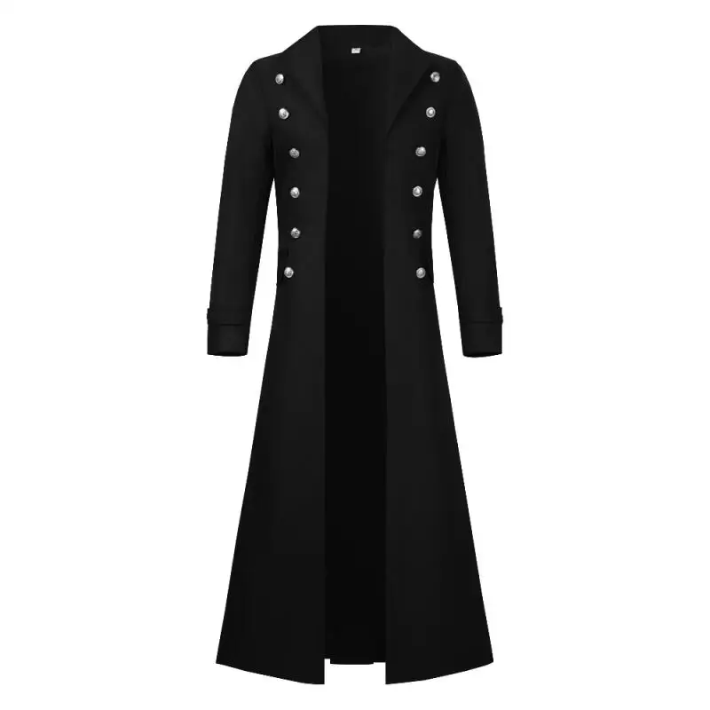 Plus Size Men Gothic Trench Medieval Steampunk Retro Style Long Jackets Double-breasted Solid Men's Vintage Long Jackets view 2