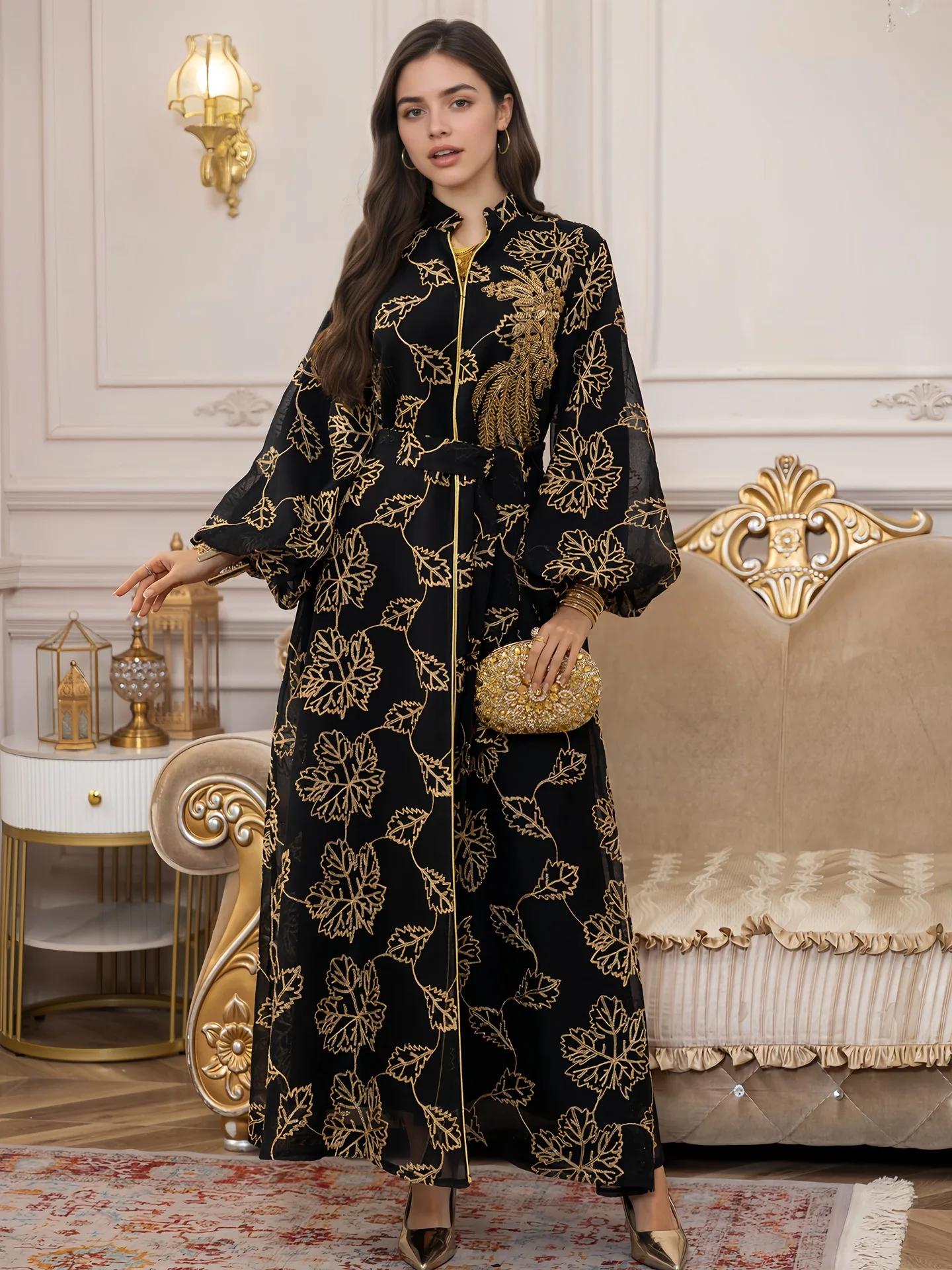 Exquisite Silky Texture Beading Line Embroidery Muslim Fashion Abaya Evening Dress for Awards Ceremonies  Dress Abayas