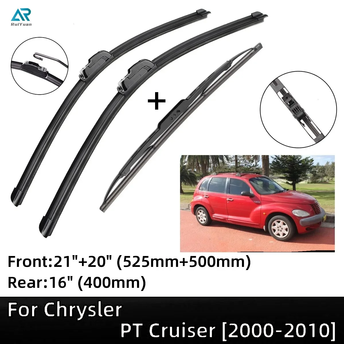 

For Chrysler PT Cruiser 2000-2010 Front Rear Wiper Blades Brushes Cutter Accessories J Hook 2000 2001 2002 2003 2004 2005 2006