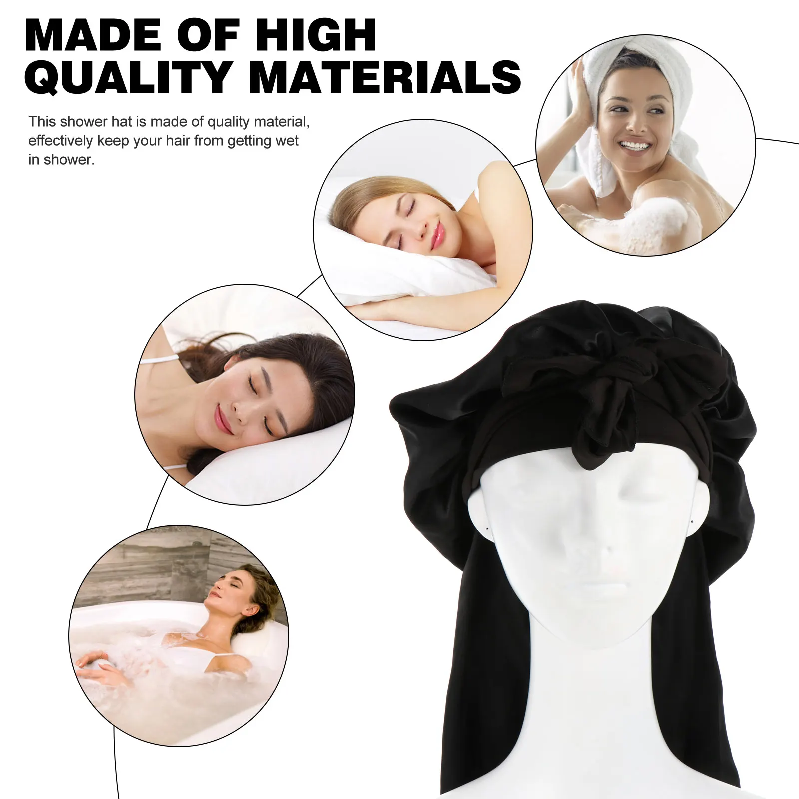 

Satin Hair Bonnets Women Blue Black Elastic B Large Capacity Bowknot Comfortable Sleep Long Protection Wide