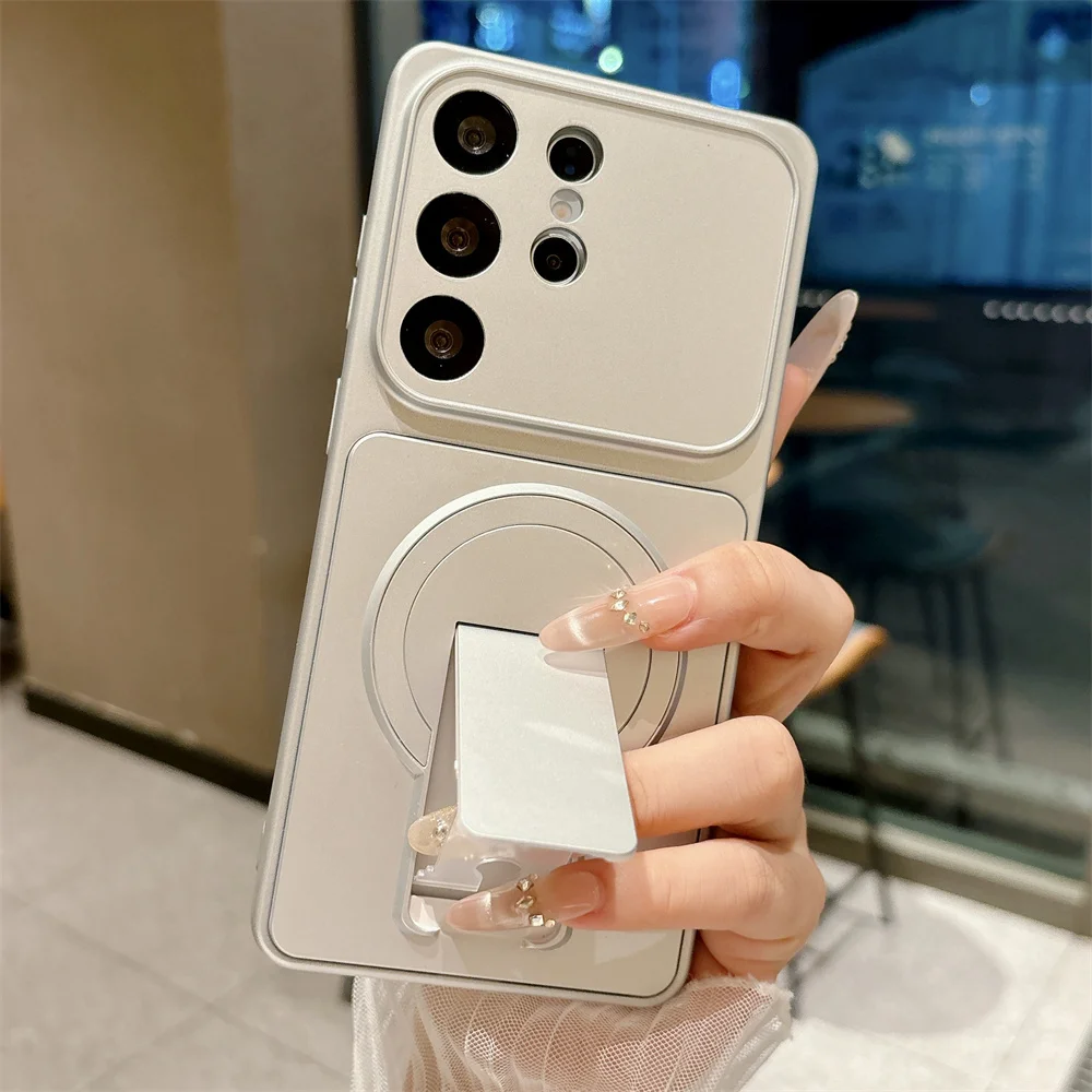 Luxury Plating Metallic Color Phone Case For Samsung S24 S26 S25 Ultra Edge S23 FE S22 S21 Plus Magnetic Stand Protection Cover