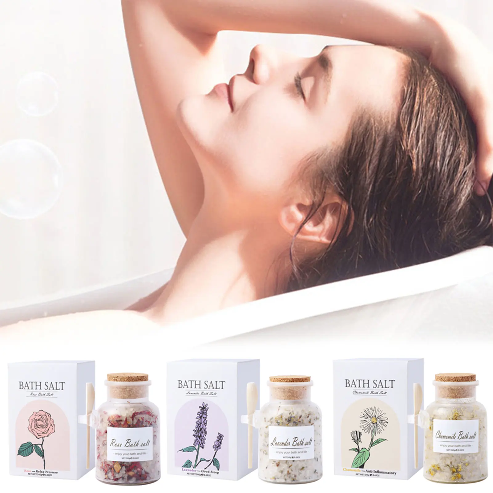 

246g Dried-Flower Bath Salt,Natural Botanical Dried-Flower Foot Bath Soak,2-In-1 Body Care Salt,For Full Body Care