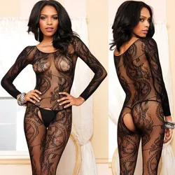 Sexy Lingerie Open Crotch Bodystocking Black Women Bodysuit Porn Erotic Underwear Crotchless Fetish Catsuit Latex Costumes C08