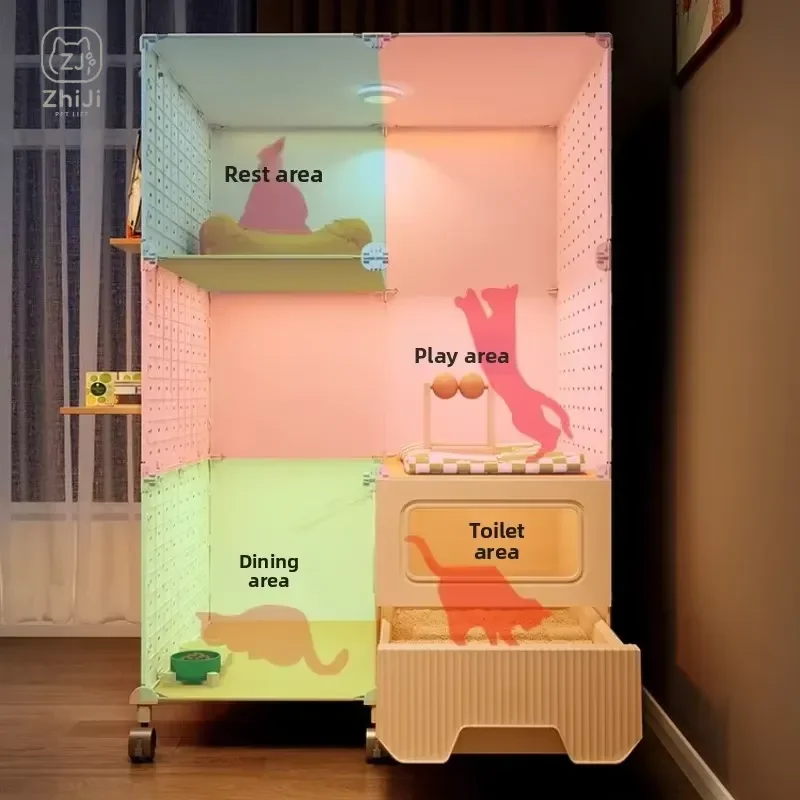 Compact Cat Cage Indoor Cat House with Toilet Space Saving Kitty Mansion for Small Apartments DIY Cave Villa for Kittens
