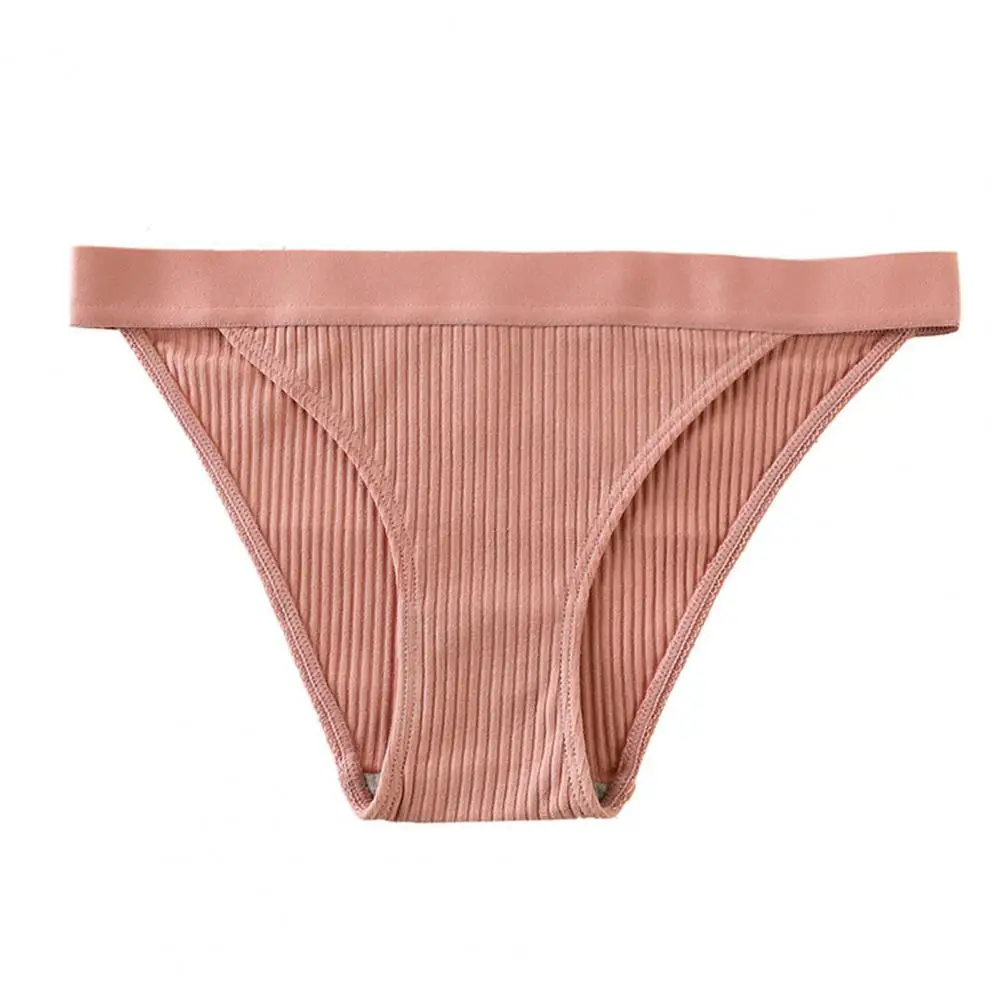 Popular Women Pure Color Slim Fit Panties Cozy Female Briefs Soft Solid Color Ribbed Cotton Panties Daily Wear