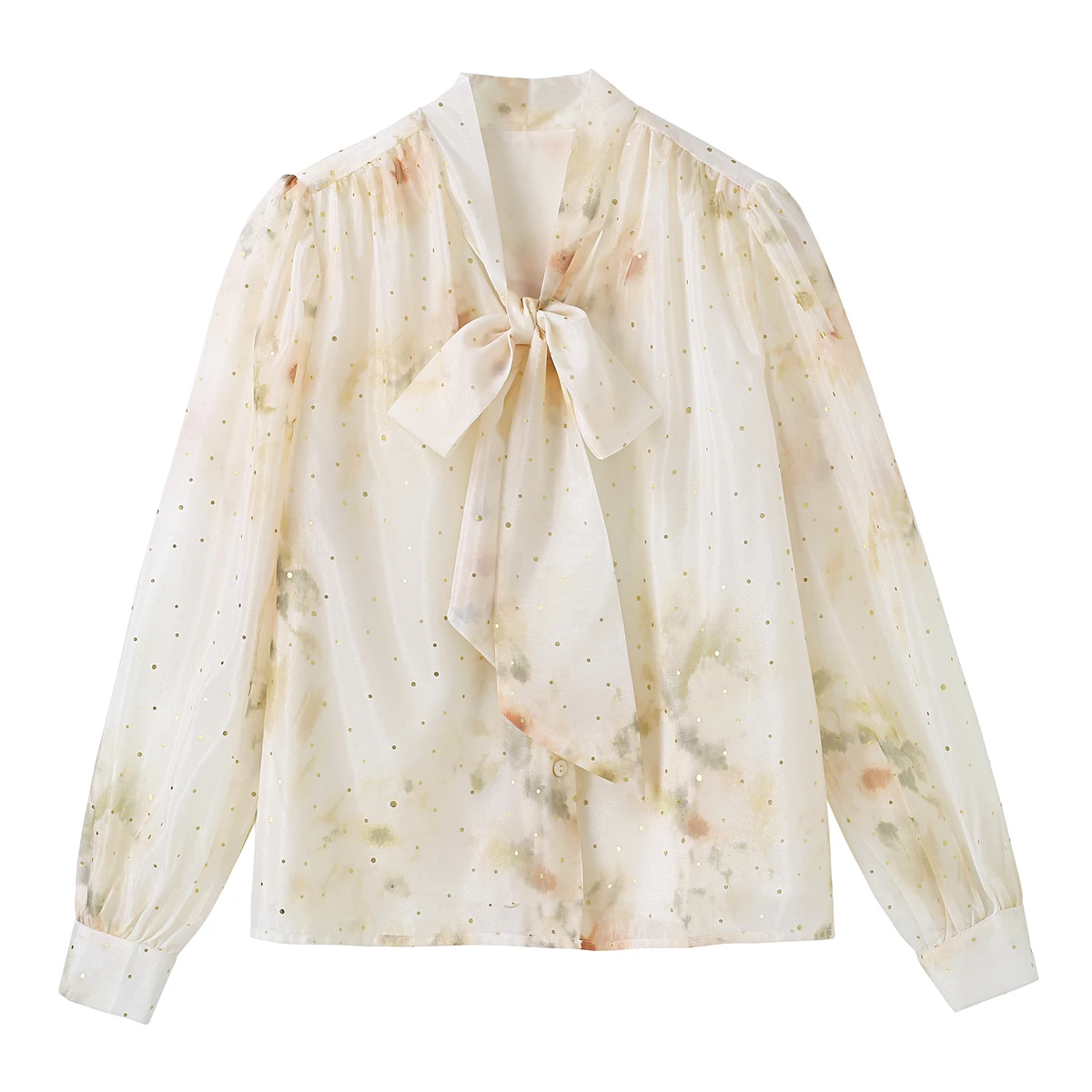 بلوزة قميص نسائية جديدة بأكمام طويلة وياقة على شكل فيونكة مطبوعة قميص شيفون بلوزة نسائية بلوزات قمصان Blusas Para Mujer 2025 Q740