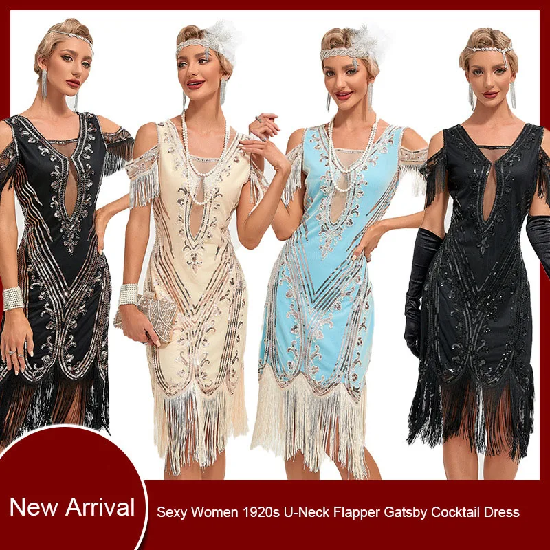 

Sexy Women 1920s V-Neck Flapper Gatsby Cocktail Dress Formal Evening Prom Party Dress Fringe Dress Hot sales