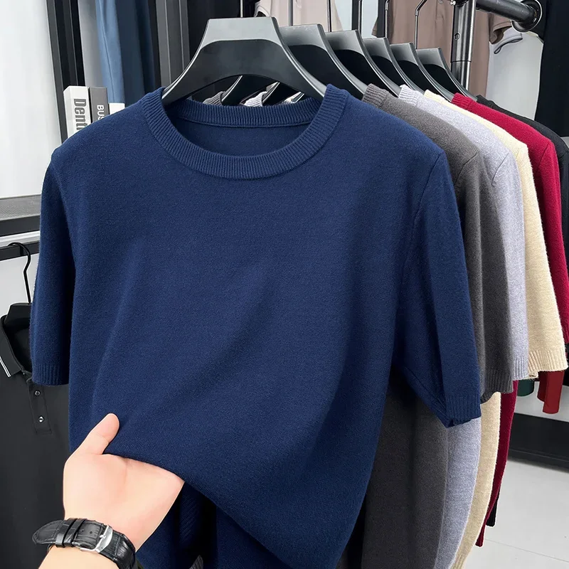 Mens Casual Solid Crew Neck Short Sleeve Knit Tops Soft Skin Friendly Lightweight Basic Tees for Men