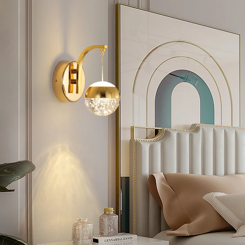 

Bedroom Crystal Wall Lamp Gold Chrome Led Living Room Wall Sconce Simple Design Sliver Wall Lights Bathroom Hallway Bubble Ball