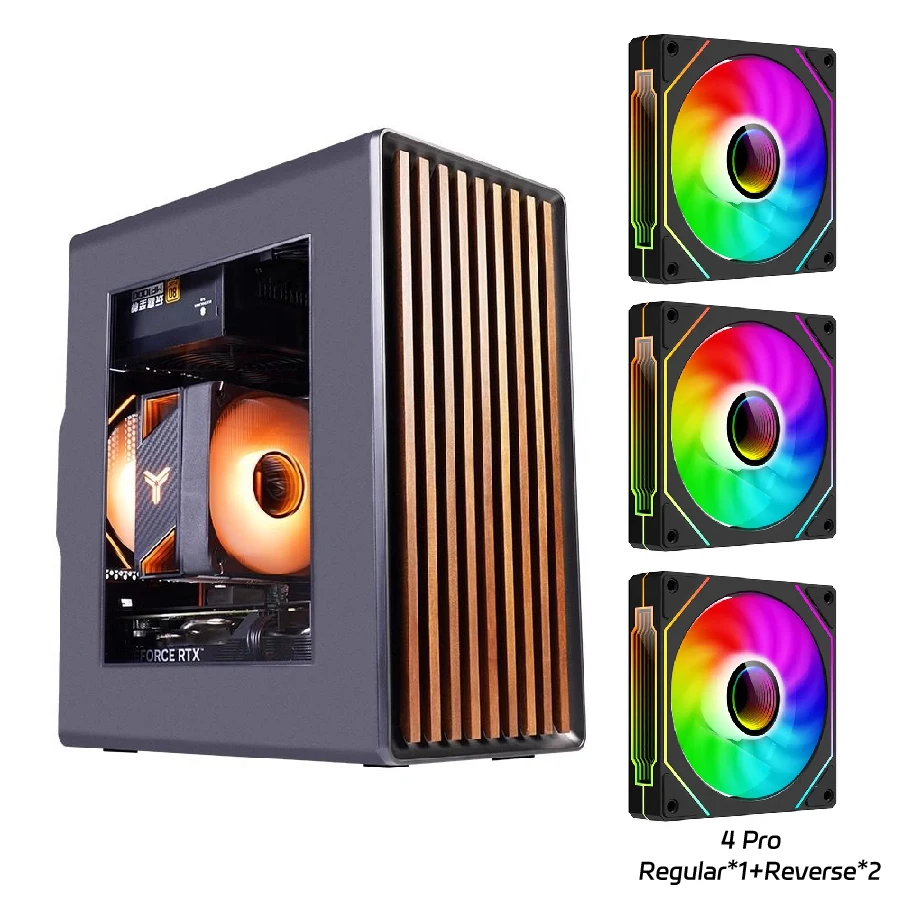 WJCOOLMAN Craftsman 3 MTAX/ITX pc-behuizing, glazen transparant paneel met houten strips, kasten voor gamers, desktop, zakelijke computerbehuizing