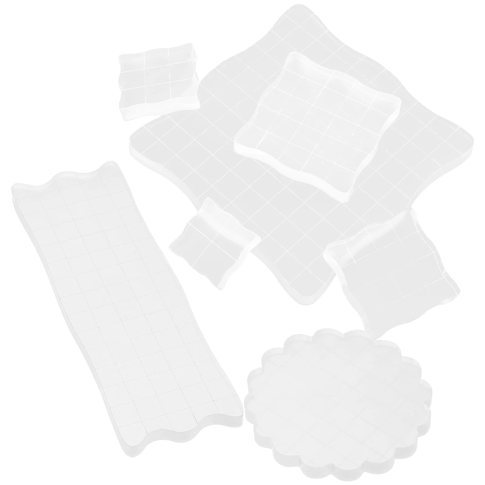 

7pcs Acrylic Stamp Handle Clear Blocks Pad DIY Stamps Blank Tool Transparent Seal Grid Lines Storage Bottle Container