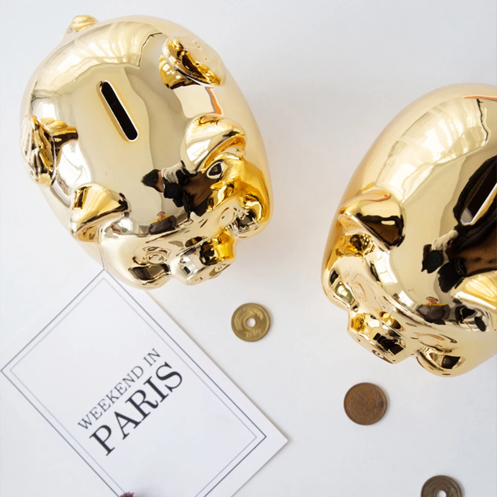 Ceramic Gold Pig Piggy Bank Cute Coin Piggy Bank Coin Saving Box Jar Coins Organizer Storage Box Creative Deposit Tank
