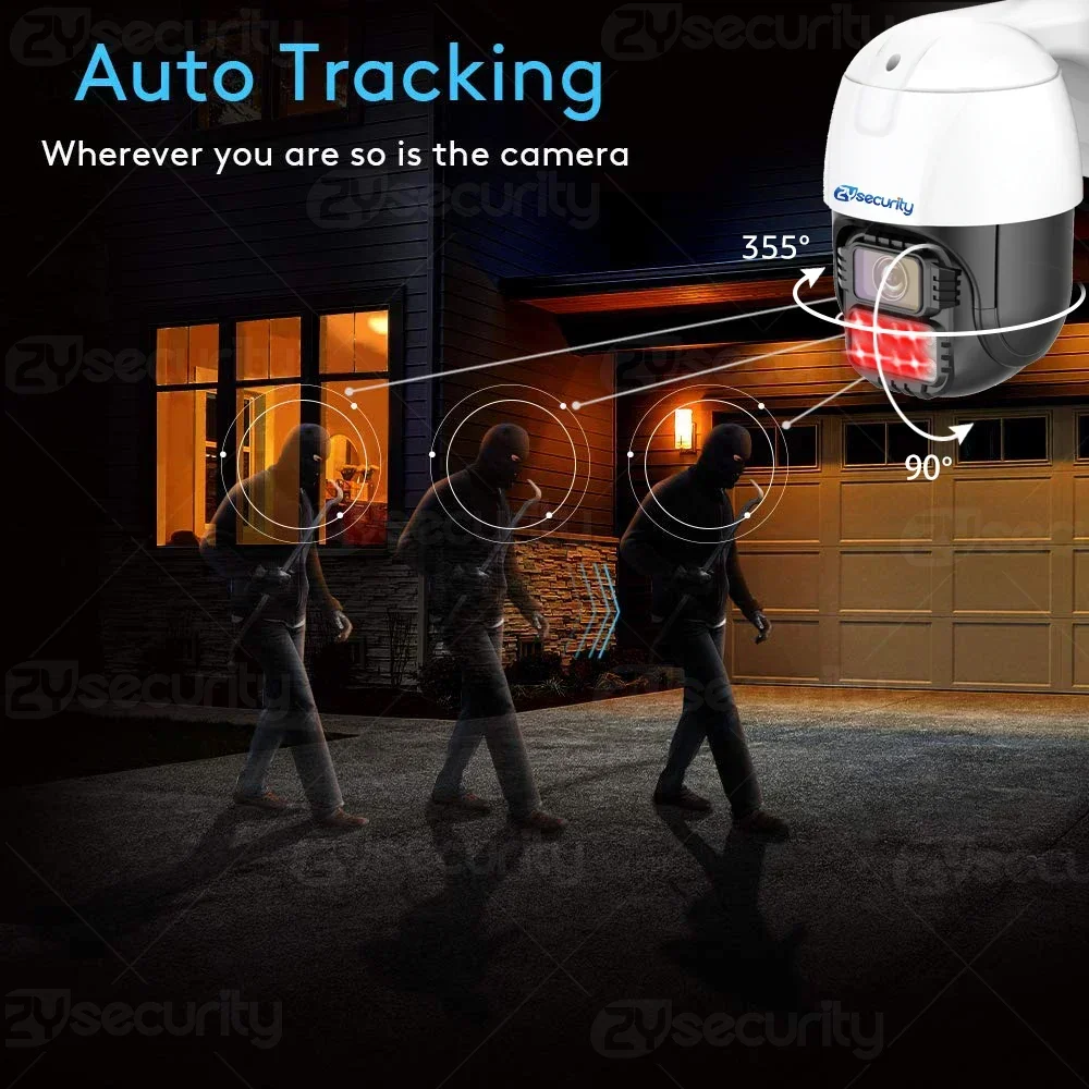 3MP Wifi IP Camera Outdoor Auto Tracking PTZ Camera Human Detect H.265 Spotlight Color Night Vision Home Security Camera iCSee