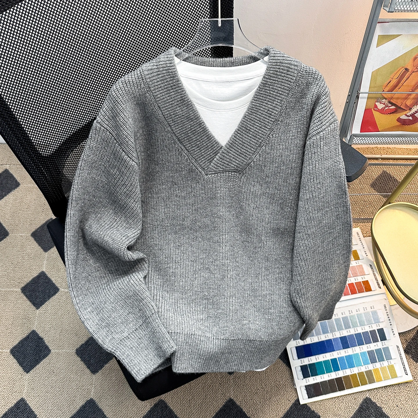 

ay V-Ne Pullover Sweater Men's Trendy Brand High-End Lazy Casual Knitted Winter Thiened Inner Wear Base irt