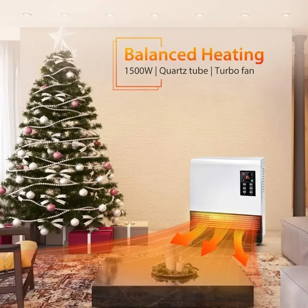 Calentador eléctrico, calentador de espacio de 1500 W, calentador de habitación montado en la pared con soporte, ahorro de energía, temporizador, 3 modos, spa eléctrico de calor rápido