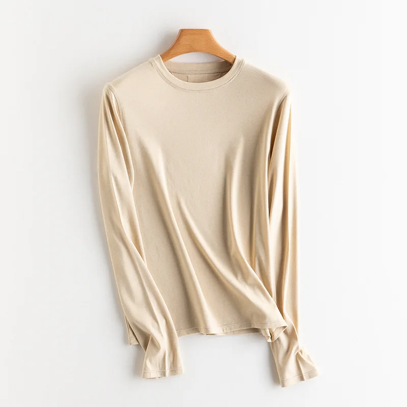 Birdtree,Wool Cotton Blended Knitted Basics Undershirt,Women O-neck Full Sleeve Sweater,2025 Autumn/Winter Pullover T5O717JF
