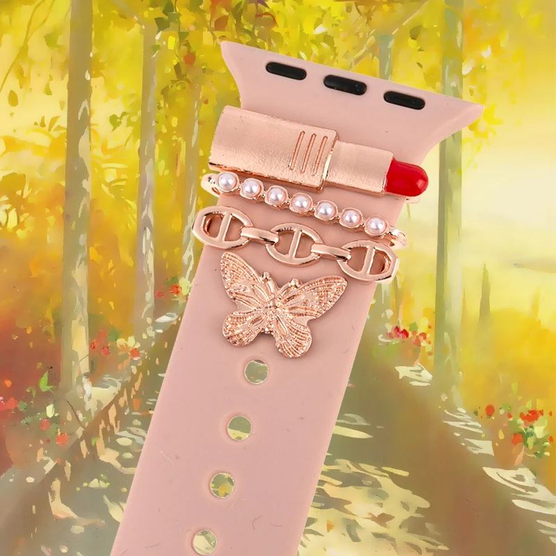 حلقة مزخرفة بسوار ساعة أبل ، حزام سيليكون ، زخرفة زخرفية ، سوار iWatch ، سحر الساعات الذكية #4