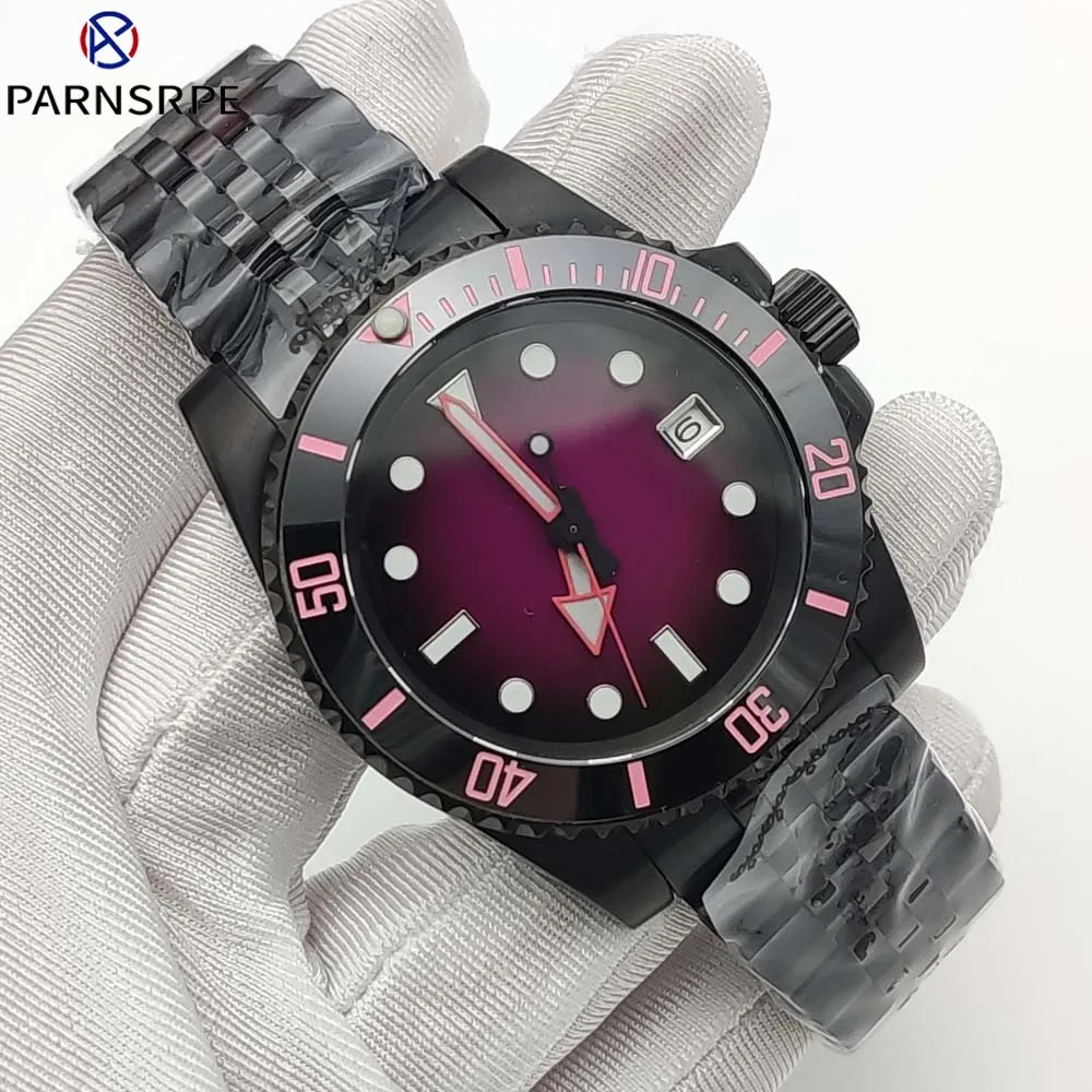 Men's NH35 Automatic Mechanical Sapphire Glass Gradient Colour Sterile Luminous Dial 5-Baht Strap Stylish Black Watch