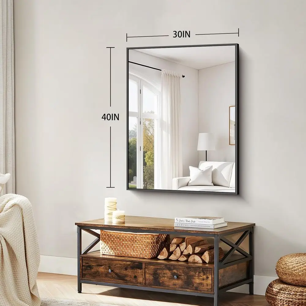 Bruchsicherer 30x40 Badezimmerspiegel aus gehärtetem Glas mit modernem Rahmen aus mattem Aluminium und verzerrungsfreiem HD-Ansicht