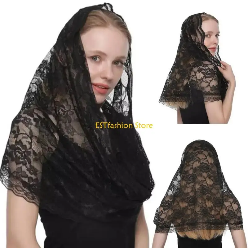 

Y5GC Элегантная испанская кружевная вуаль-мантилья для католической церкви, винтажная латинская вуаль, покрывающая голову, вуаль