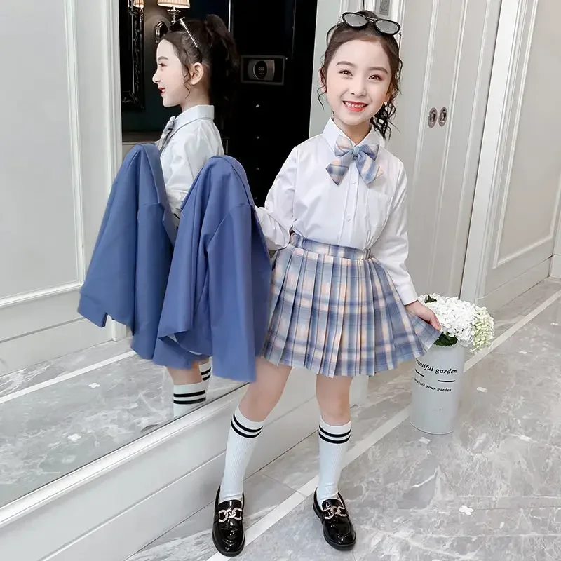 Baby Girls Jk Uniform Japanese Blazer+Shirt+Skirt 3Pcs/Set Children College Spring Autumn School Show Kids Princess Clothes Set