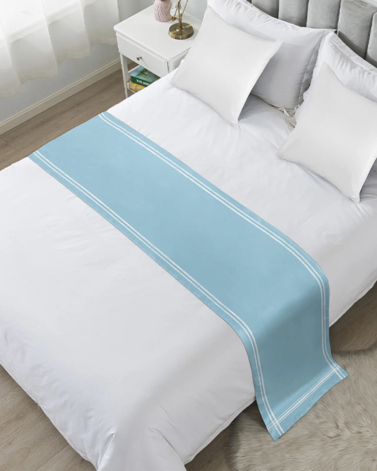 Sapphire Blue Luxury Bedspreads Bed Runner Bed Flag Scarf for Home Hotel Decoration Bedding Single Queen King Bed Cover