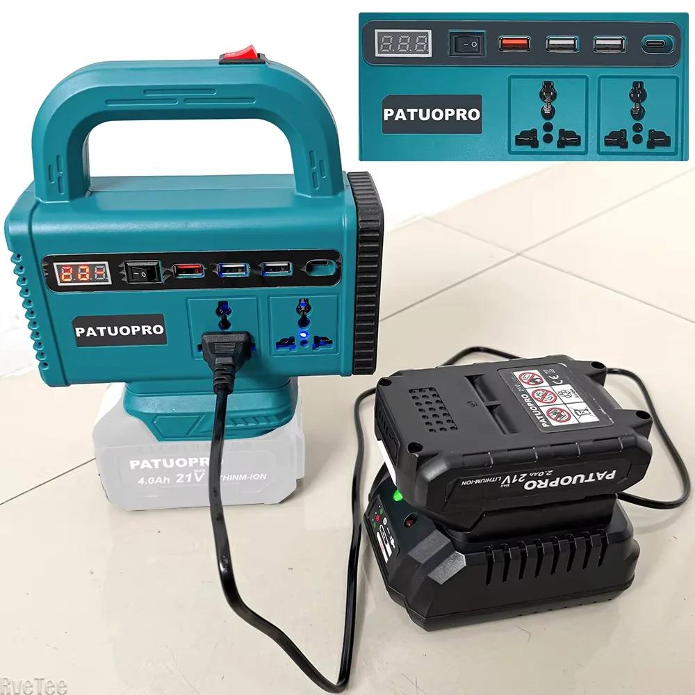 Portable Intelligent DC 21V‑AC 180‑220V Power Inverter Converter for Makita 18V Battery, Battery Not Included