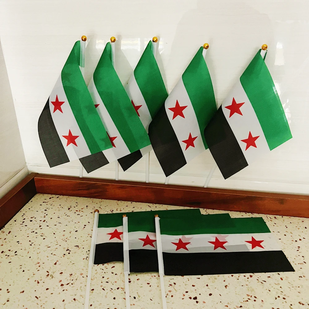 Bandera de Siria14x21cm, Bandera de la Revolución Siria, Bandera Decorativa de Poliéster para el Hogar, República Árabe Siria