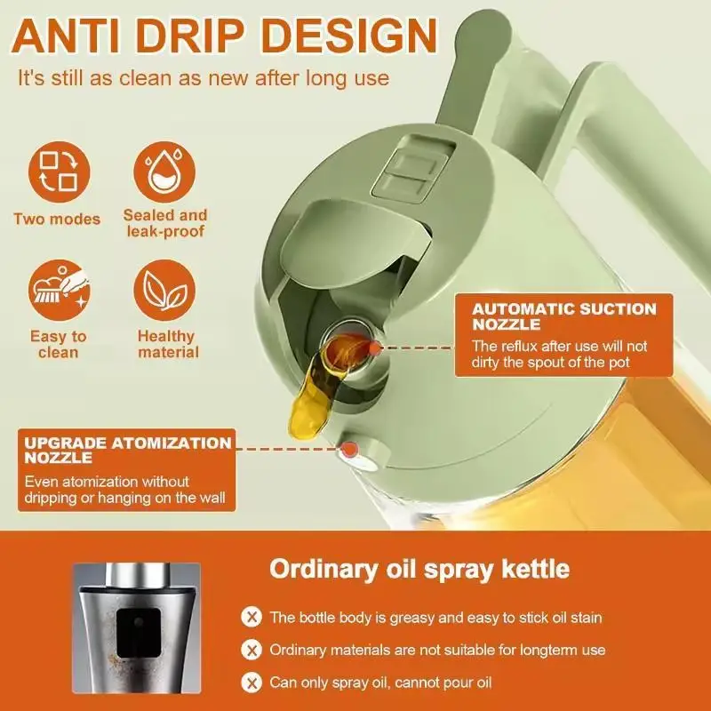 2-in-1 Sprayer Pourer Oil Empty Bottle 470ml Oil Container Dispenser Vaporizer Kitchen Barbecue Camping Cooking Utensils