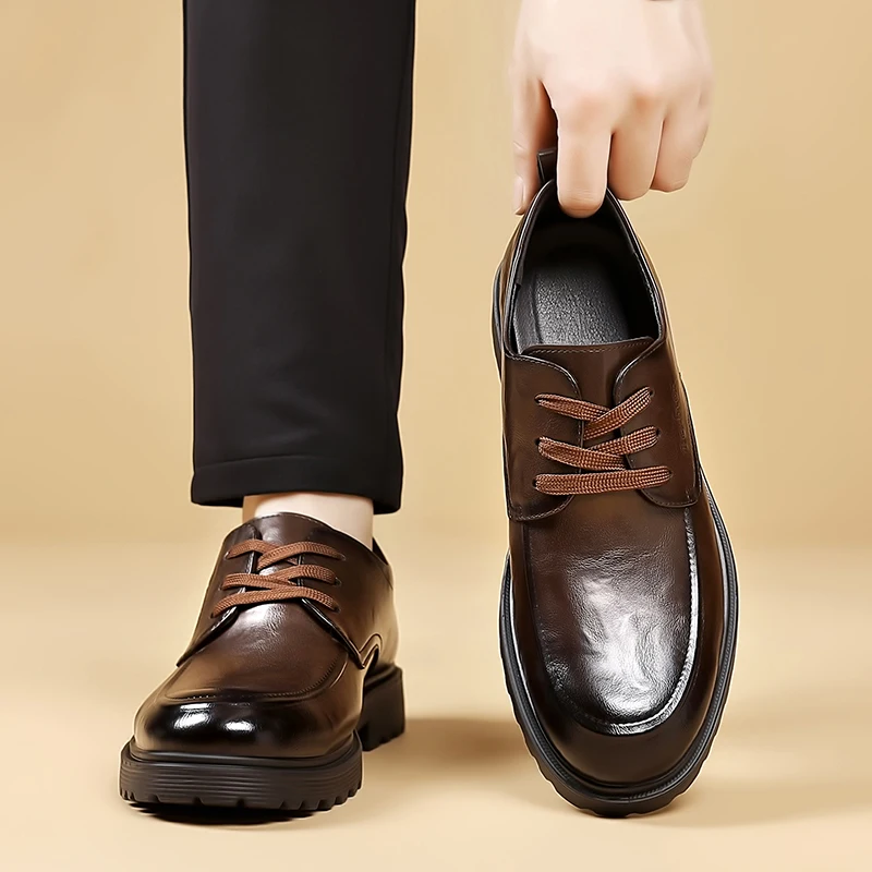 

Men Oxfords Shoes Men Leather Fashion Coiffeur All-match Lace-Up Men Dress Shoes Handmade Male Office Work Shoes