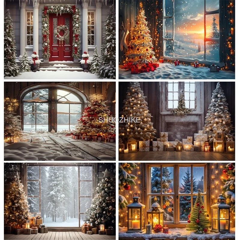 Christmas Tree With Wooden Floor Photography Backdrops Pinecones Snow Fireplace New Year Winter Holiday Party Background DT-30