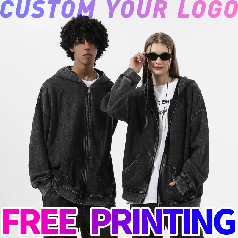 

Custom Hoodie free print logo images cotton vintage washed oversize old design clothes cultural shirts men women work clothes