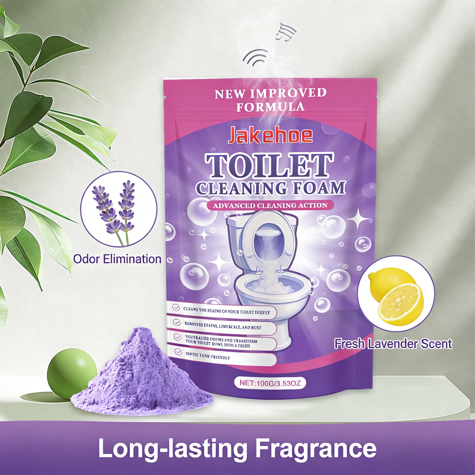 Jakehoe Powerful Toilet Cleaning Powder Household Toilet Bowl Deodorizer Stain Remover Safe or Glazed Surface Bathroom Detergent