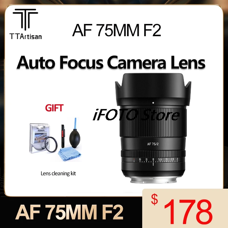 TTArtisan AF 75mm F2 Full Frame Auto focus Lens for Portrait Photography Sony ZVE-10 A7C2 A7CR ZV-E1 Nikon Z5 Z6