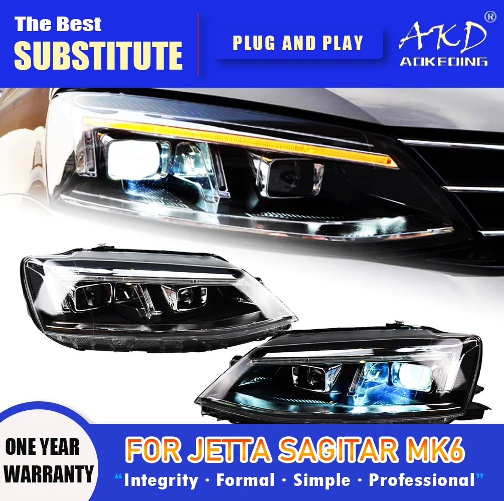 

AKD Head Lamp for VW Jetta LED Headlight 2011-2018 Headlights Jetta MK6 DRL Turn Signal High Beam Angel Eye Projector Lens