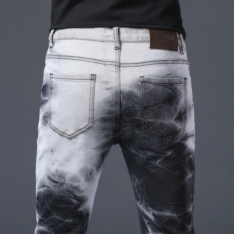 Pantalones vaqueros con tinte anudado de tinta salpicada para hombre, pantalones largos rectos ajustados de gama alta, diseño de moda de lujo, otoño e invierno, 2025