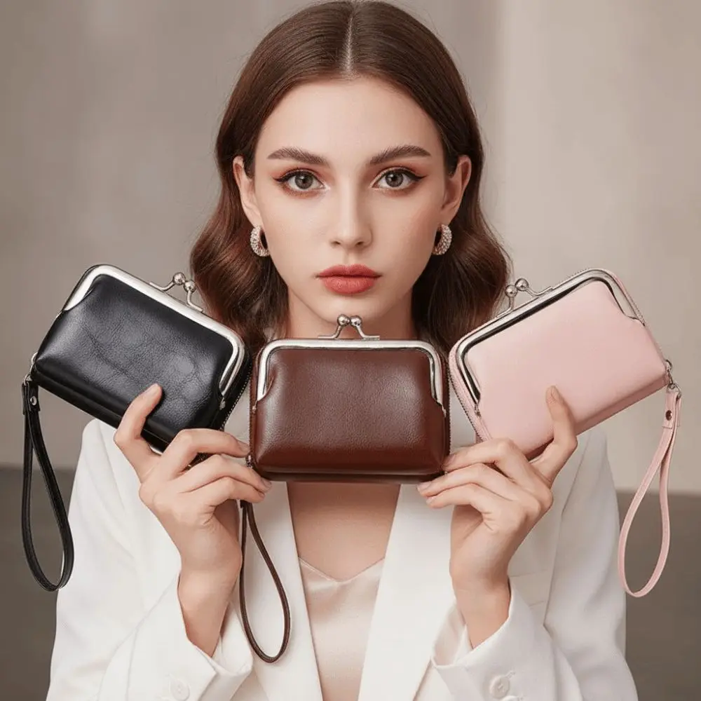 Retro Style Women Coin Purse Compact Size Faux Leather Mini Card Holder Metal Hardware Multi Slots Accordion Pouch Office Ladies