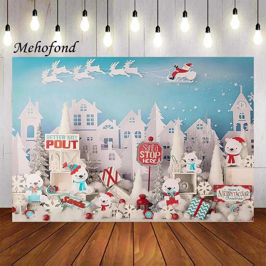 Mehofond Photography Background Christmas Winter Snowflake Xmas Santa Sleigh Gift Kid Portrait Decorations Backdrop Photo Studio