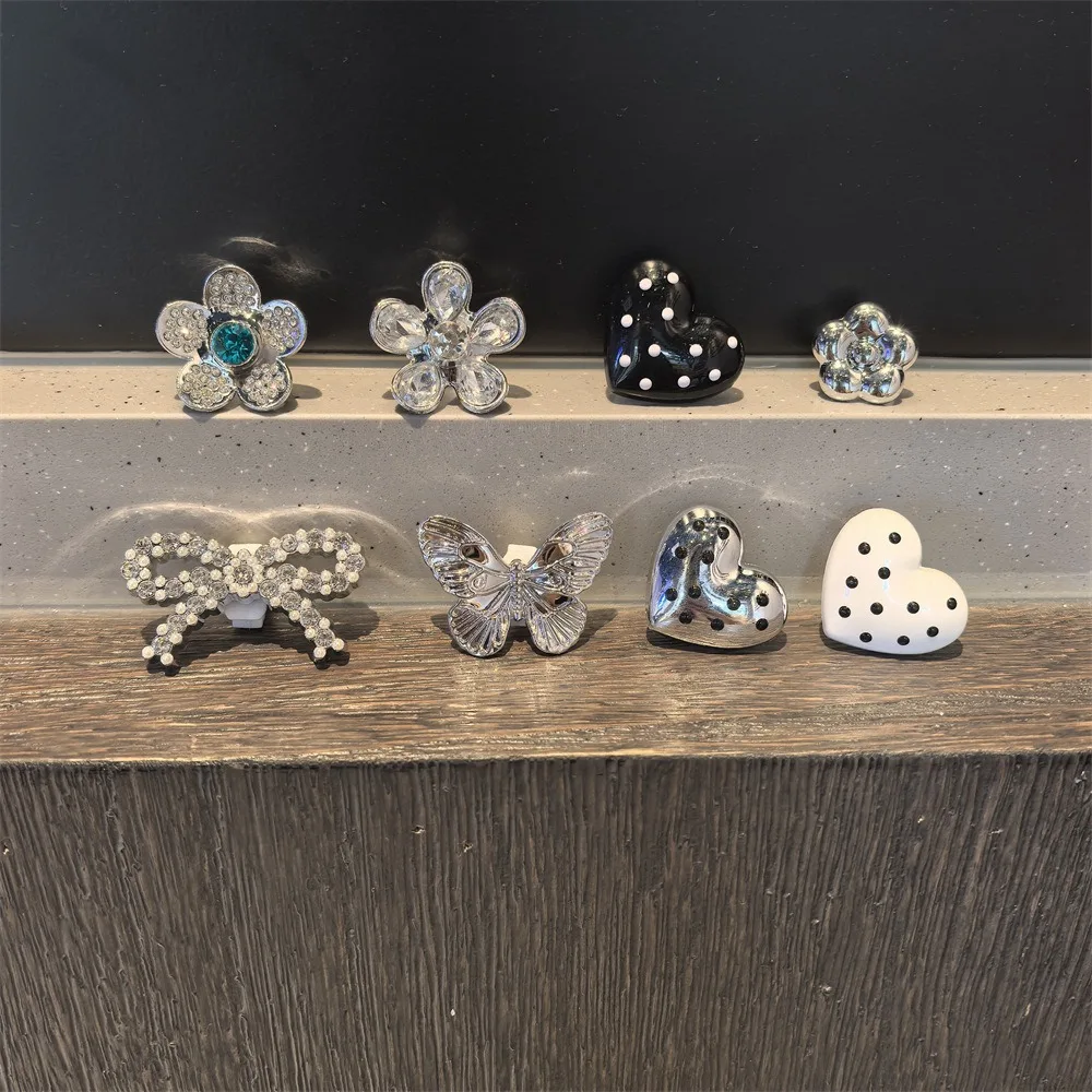 1Pcs Crystal Silver Shoe Lace Charms, Sparkly Flower Butterfly Bow Heart Decor, Cute Detachable Clips For Shoes And Sneakers