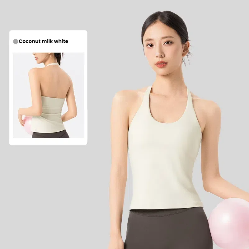 

Women's Yoga Vest with Fixed Cups Bareback Comfortable Back Fitness Top Wearable Outside Versatile Sports Vest Woman clothing