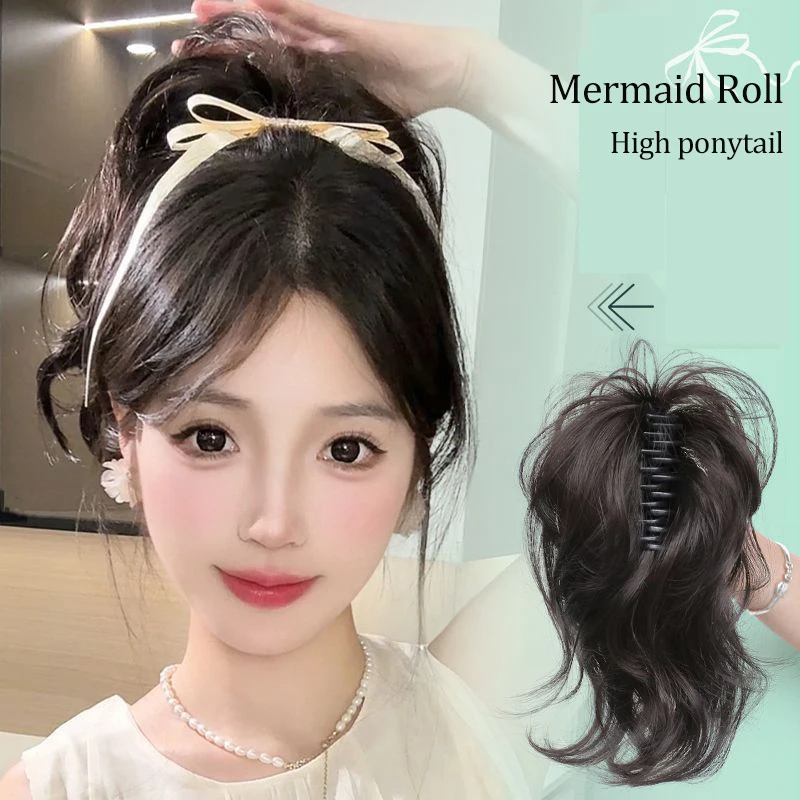 

Short Curly Synthetic Claw Clip Ponytail Hair Extensions For Women High Top Bun Ponytail Hairpiece High Temperature Fiber Tail
