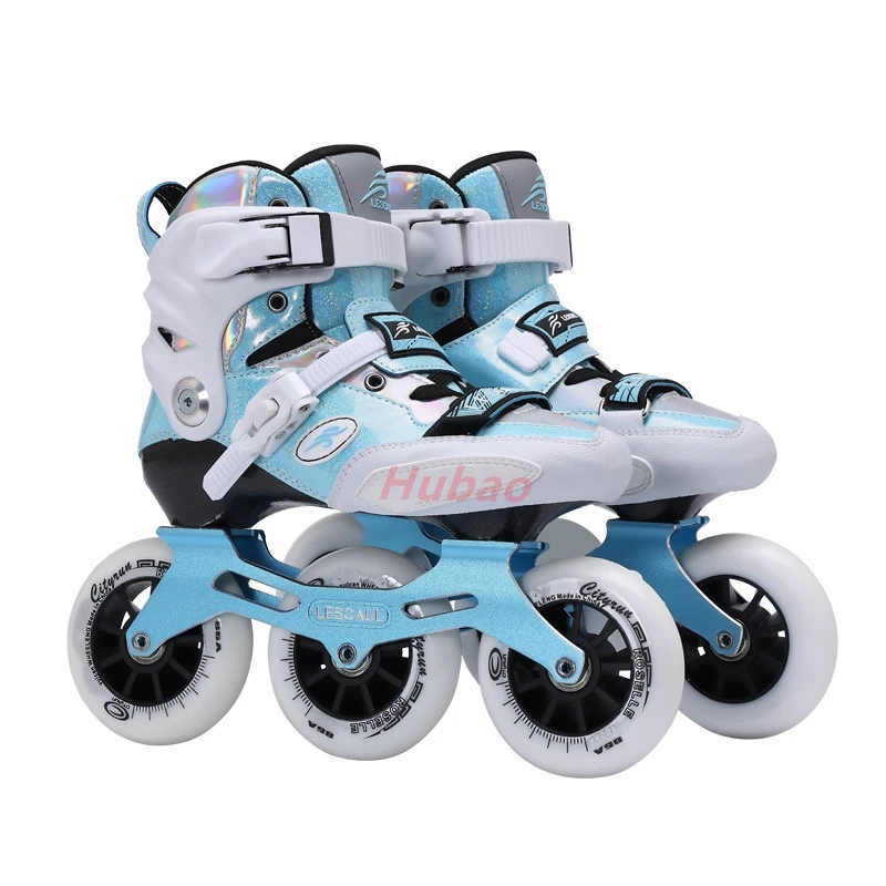 Patines de velocidad de fibra de carbono para niños, 3 ruedas, patines en línea para jóvenes, zapatillas de ruedas, azul, rosa, talla 27-38