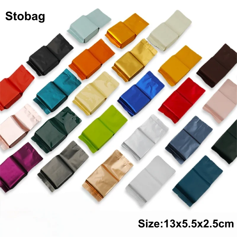 StoBag 200/100 Stück Farbige Lange Aluminiumfolie-Verpackungsbeutel Heißversiegelbar für Kaffee Tee Pulver Aufbewahrung Tragbare Plastikbeutel